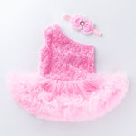 Baby Girl Clothes Wholesale One-Shoulder Flower Mesh Tutu Dresses & Headband - PrettyKid