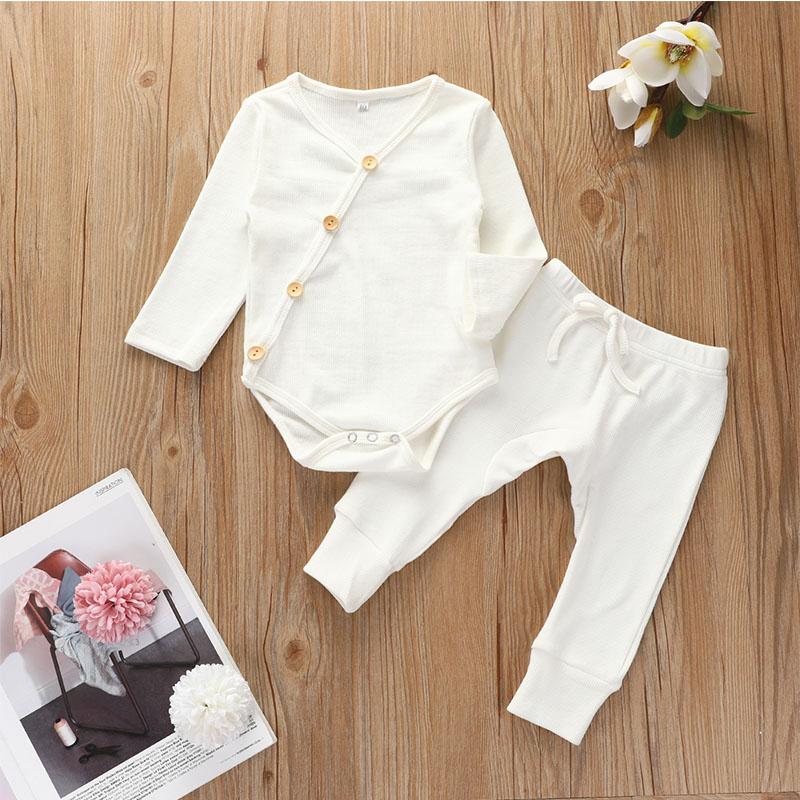 Solid Cotton Long-sleeve Bodysuit and Pants Set - PrettyKid
