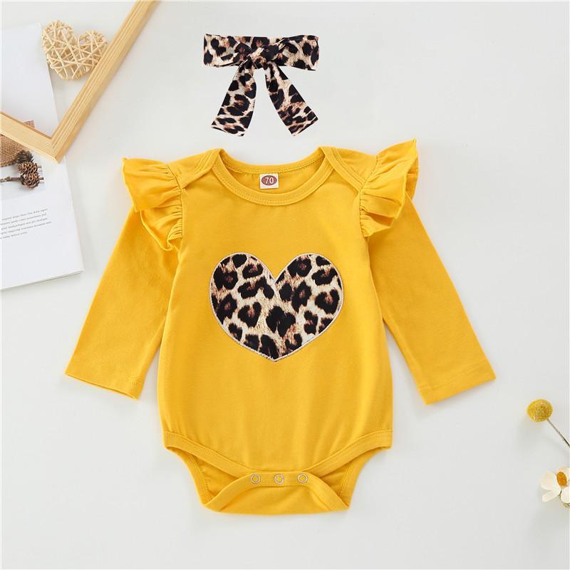 3-piece Heart-shaped Leopard Bodysuit & Pants & Headband for Baby Girl Wholesale children's clothing - PrettyKid