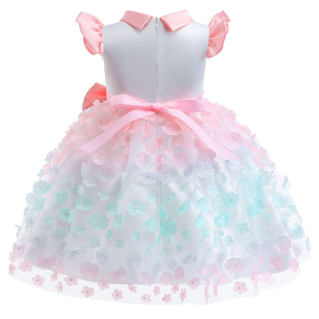 18months-9years Girls Formal Dresses Colorful Three-Dimensional Embroidery Flying Sleeves Wholesale Girls Fashion Clothes - PrettyKid
