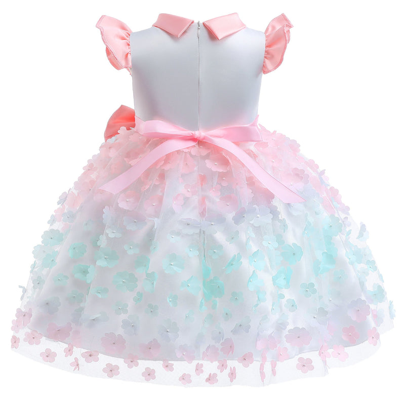 18months-9years Girls Formal Dresses Colorful Three-Dimensional Embroidery Flying Sleeves Wholesale Girls Fashion Clothes - PrettyKid