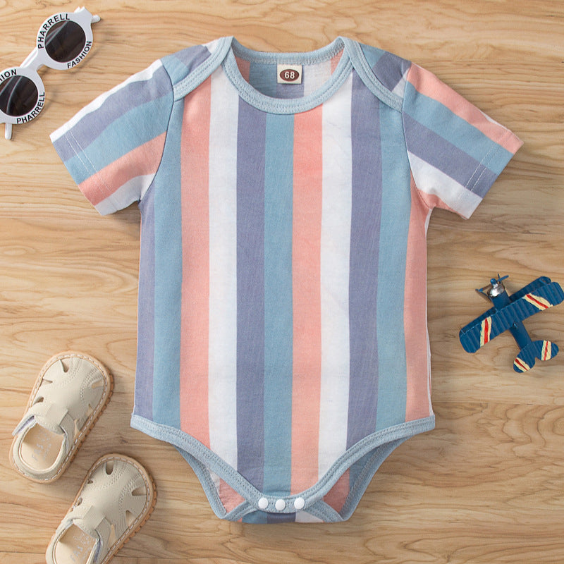 Baby Boys And Girls Short Sleeve Vertical Stripe Bodysuit Wholesale Baby Onesies - PrettyKid