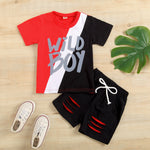 2-6Y Short Sets For Boys Simple Colorblock Short Sleeve Drawstring Wholesale Toddler Boy Clothes - PrettyKid