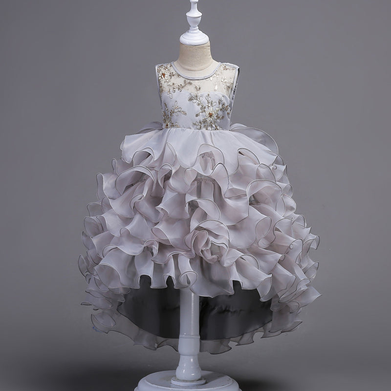 Girls' Hook Flower Tuxedo Wedding Dress Princess Dress Flower Sleeveless Dress - PrettyKid
