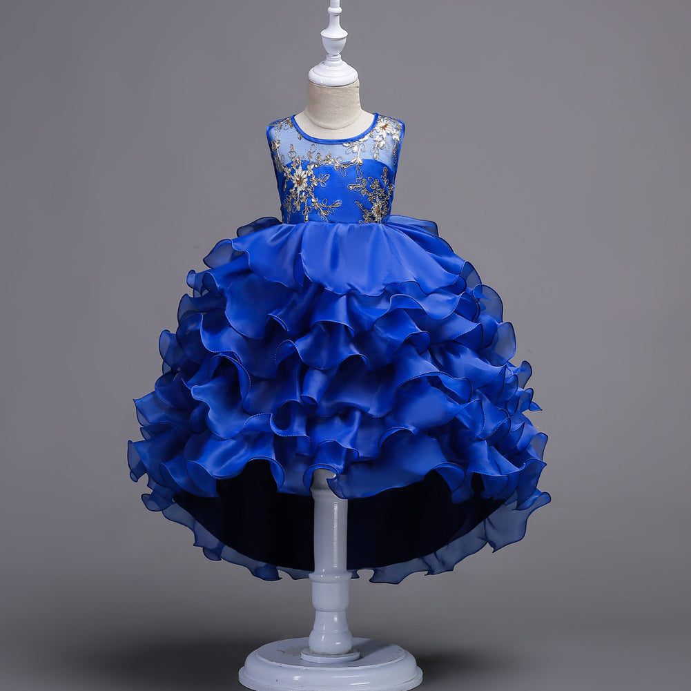 Girls' Hook Flower Tuxedo Wedding Dress Princess Dress Flower Sleeveless Dress - PrettyKid