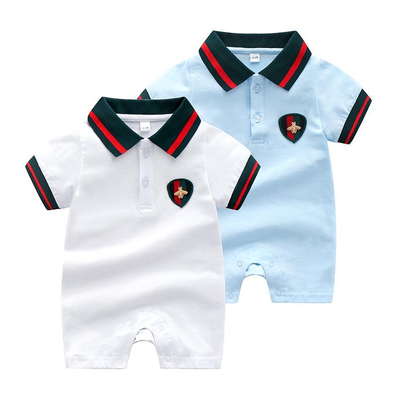 Preppy Stripes Lapel Short-sleeve Jumpsuit Children's clothing wholesale - PrettyKid