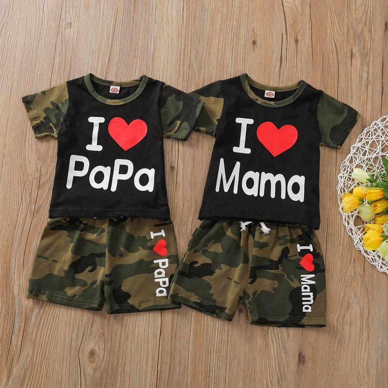 Baby Letter Graphic Camouflage Print T-shirt & Shorts - PrettyKid