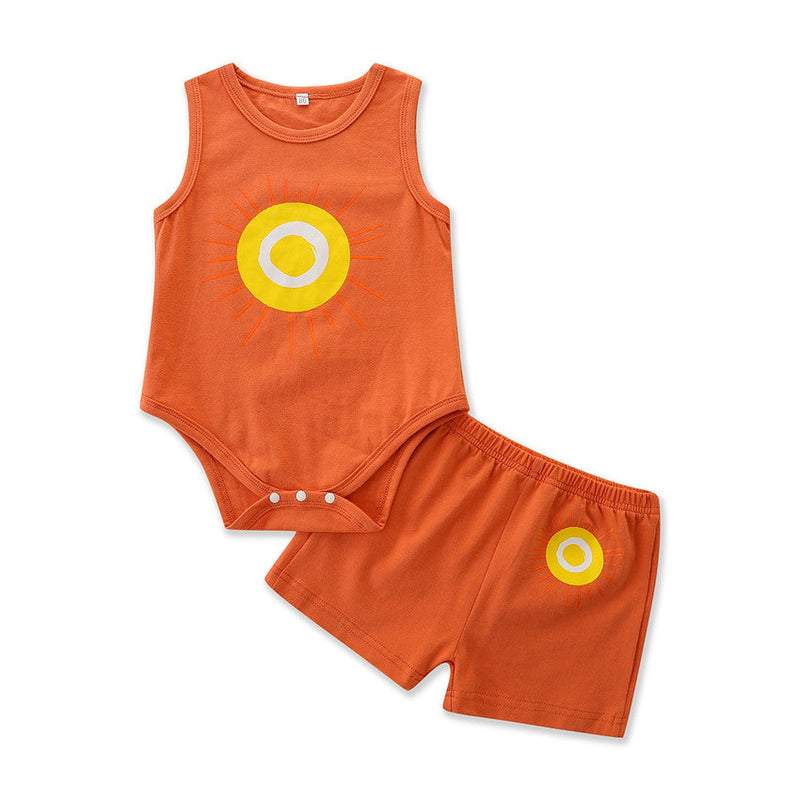 Baby Boy Sun Print Vest Bodysuit And Shorts Two Piece Baby Sets - PrettyKid