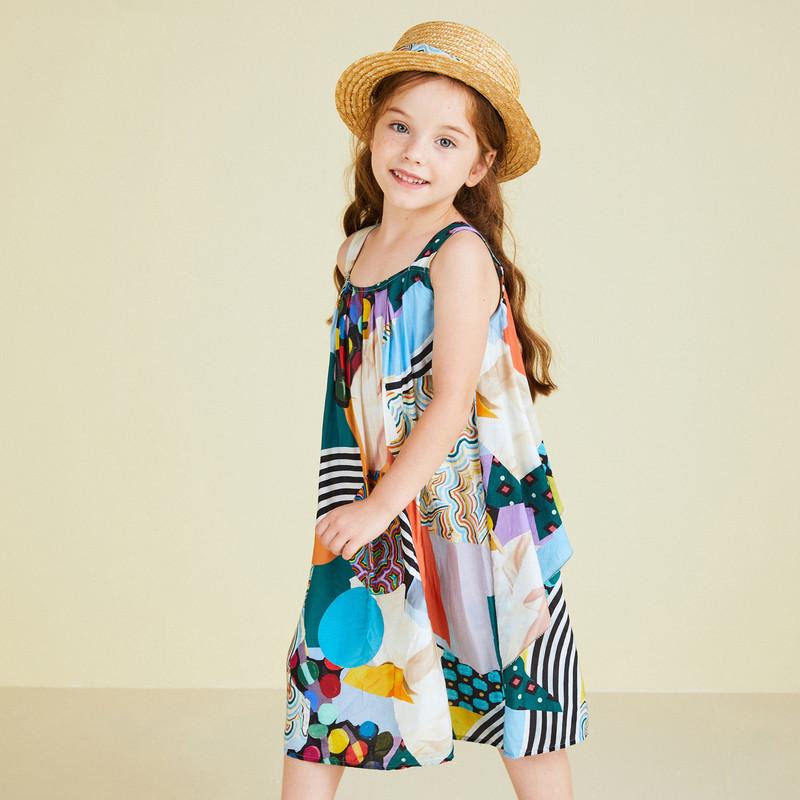 wholesale boys clothing Toddler Girl Geometric Print Sleeveless Dress Wholesale Children's Clothing - PrettyKid