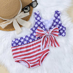 9M-4Y Toddler Girls Sets Star Striped Independence Day Bow Tank Tops & Shorts Wholesale Girls Clothes KCLV385110225 - PrettyKid
