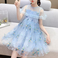 Girl Embroidery Dragonfly Mesh Princess Dress - PrettyKid