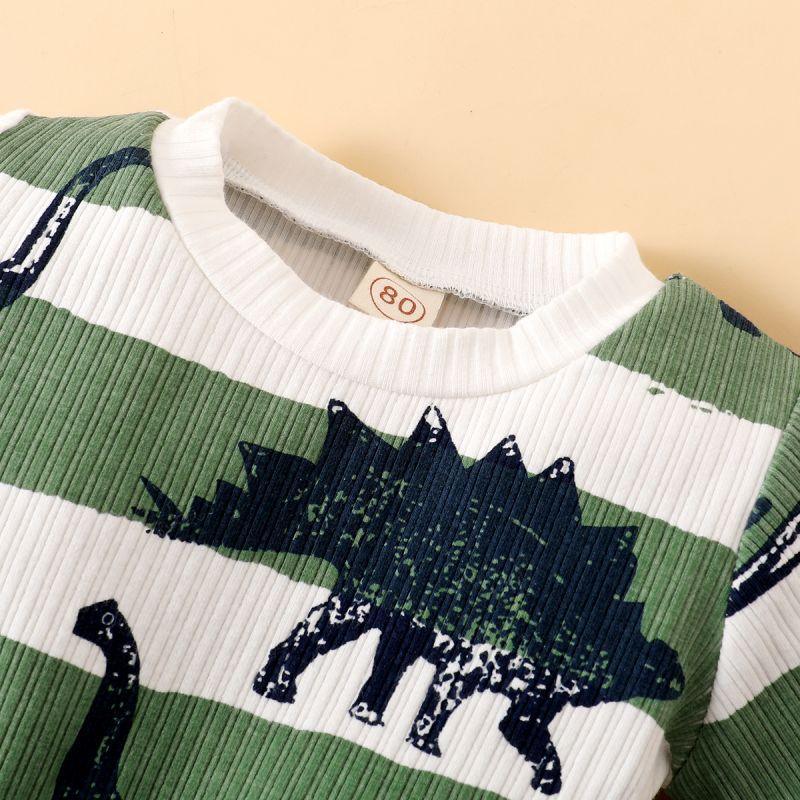 Baby Boy Dinosaur Print Striped Bodysuit & Shorts - PrettyKid