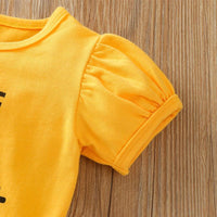 Baby Girl Letter Print Puff Sleeve T-shirt & Sunflower Print Shorts - PrettyKid