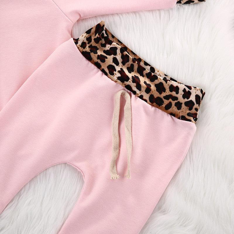 Girls Pink Leopard Hooded Long Sleeve Set - PrettyKid