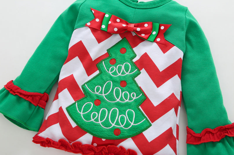 Children's Christmas Clothes Christmas Tree Long Sleeve Cotton Embroidery Set - PrettyKid