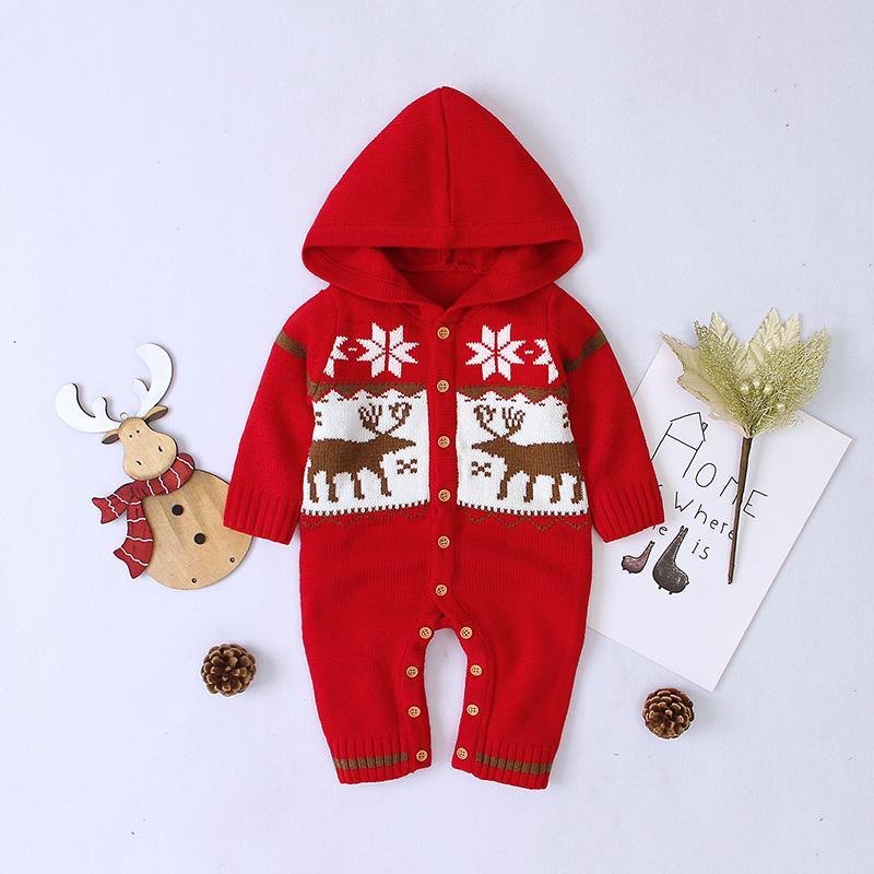 Christmas Card Deer Knit Jumpsuit for Baby Boy - PrettyKid