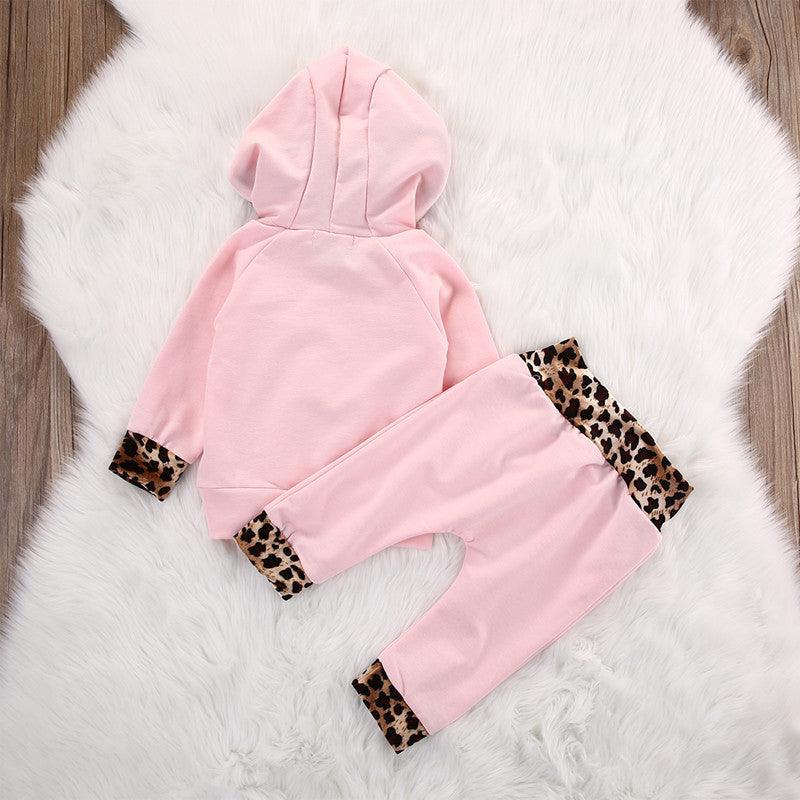 Girls Pink Leopard Hooded Long Sleeve Set - PrettyKid