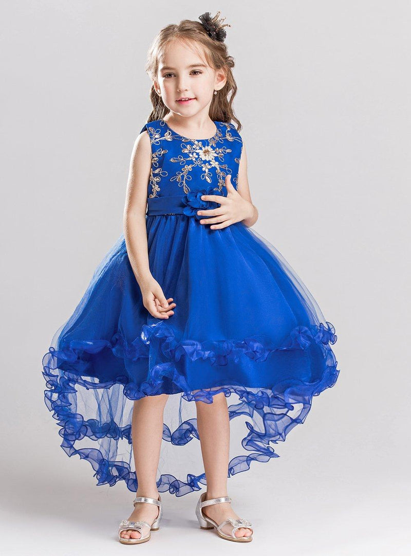 Girl's Tail Dress Mesh Skirt Wedding Tutu Skirt Blue Catwalk Dress - PrettyKid