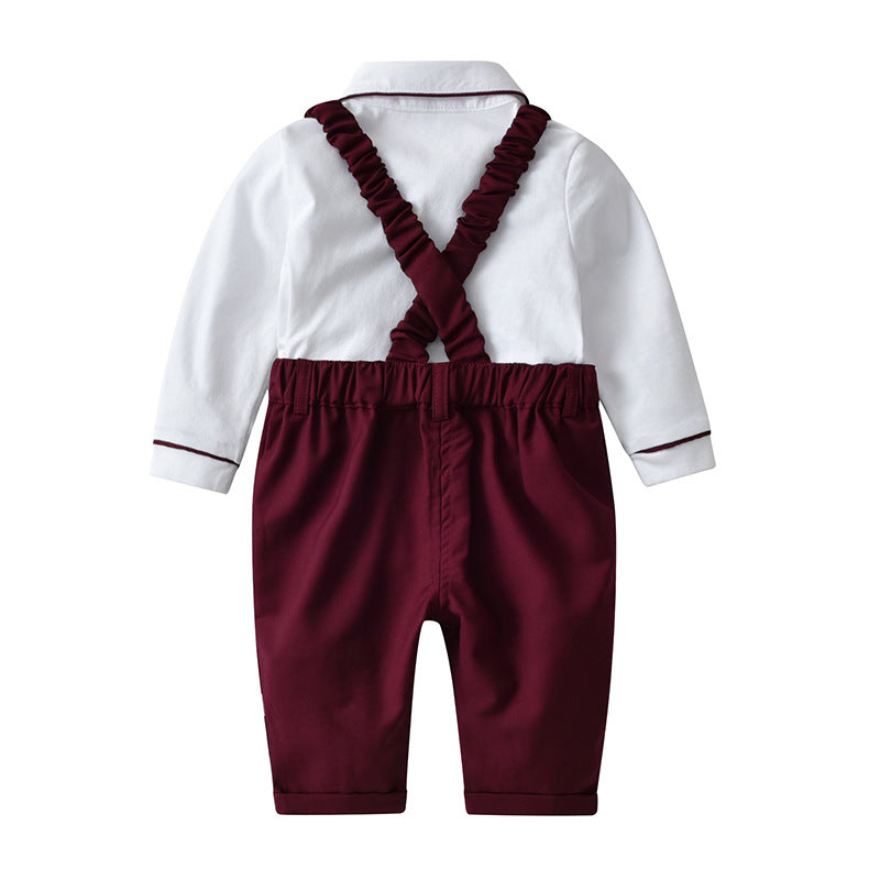 Baby Boy Sets Wholesale White Shirt And Red Suspender Pants - PrettyKid