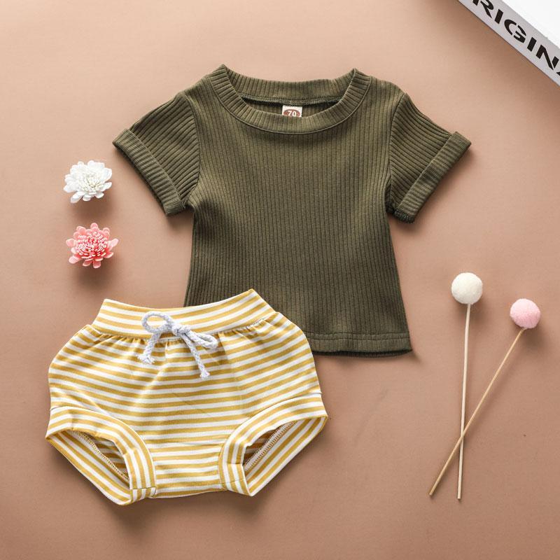 2-piece Solid Knit T-shirt & Striped Shorts for Baby - PrettyKid