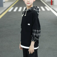 kids garments wholesale Kid Boy Plaid Patchwork Sweatshirt - PrettyKid