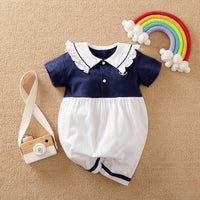 Baby Color-block Sailor Collar Jumpsuit - PrettyKid