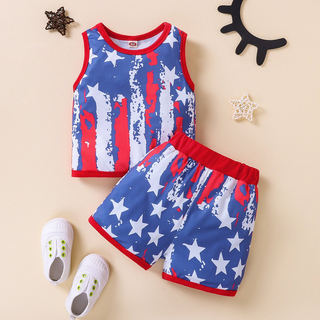 6-24M Baby Boy Clothing Sets Little Star Sleeveless Color Blocking Wholesale Baby Clothes - PrettyKid