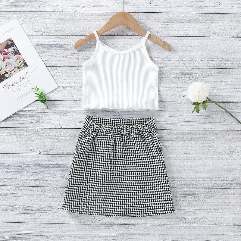 Toddler Girl Ribbed Cami Top & Plaid Skirt - PrettyKid