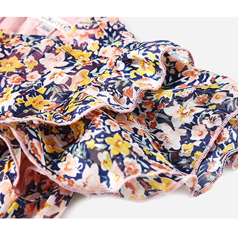 Girl Chiffon Ruffle Floral Print Dress - PrettyKid