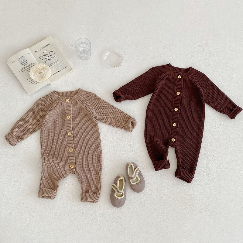 3-18M Baby Onesies Solid Single-Breasted Ribbed Long-Sleeve Romper Wholesale Baby Clothes - PrettyKid