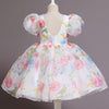 2-7Y Toddler Girls Flower Print Puff Sleeve Party Dresses Wholesale Little Girl Clothing - PrettyKid