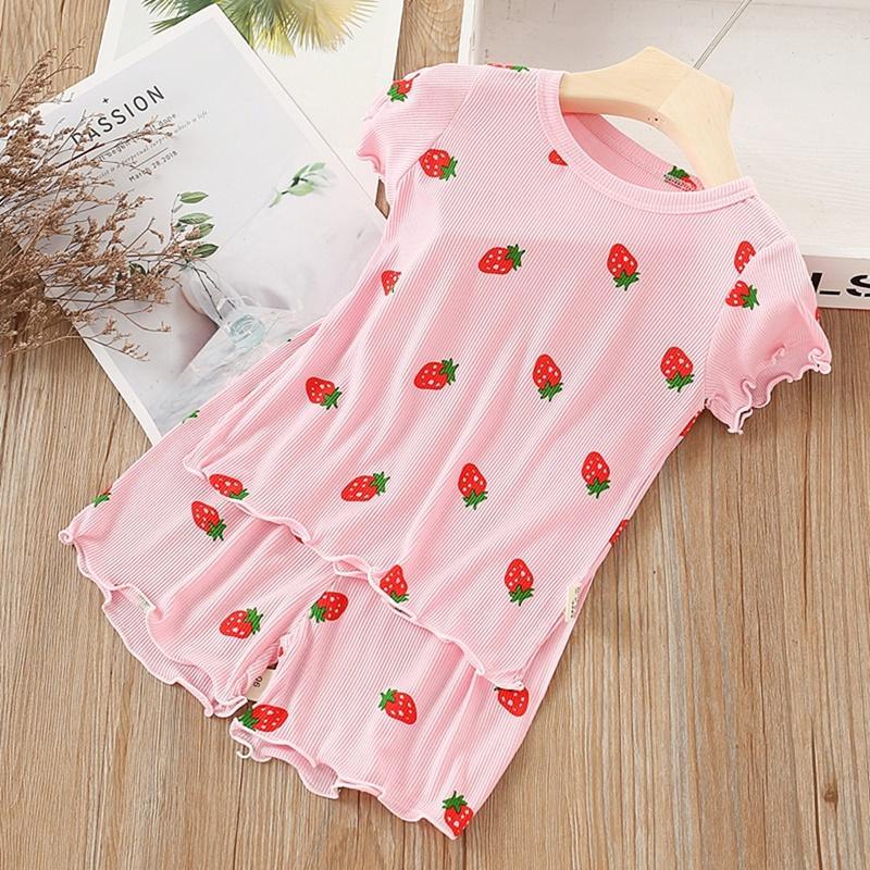 Toddler Girl Strawberry Pattern Summer T-shirt & Shorts Wholesale Children's Clothing - PrettyKid