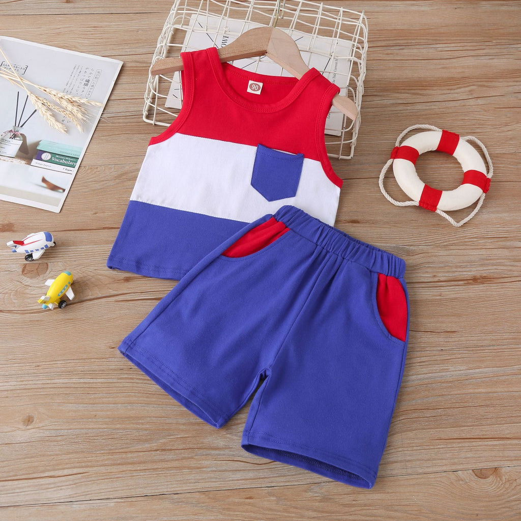 Boy Colorblock Vest And Shorts Toddler Boy Sets - PrettyKid