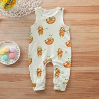 Baby Boy Cartoon Sloth Print Baby Sleeveless Jumpsuit - PrettyKid