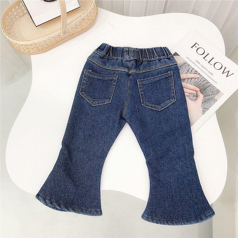 Bow-Knot Solid Color Toddler Girl Ruffle Pants Jeans - PrettyKid