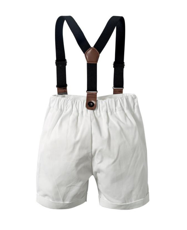 Baby Boys Suits Sets Bowtie Polo Shirt Bodysuits With Suspender Shorts - PrettyKid