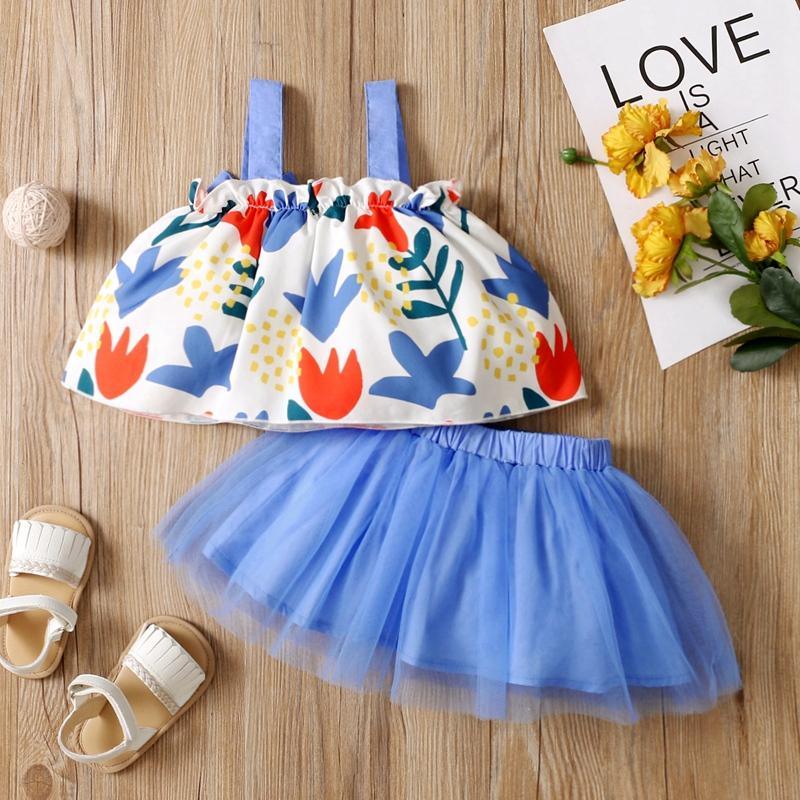 Toddler Girl Floral Print Cami Top & Mesh Skirt - PrettyKid