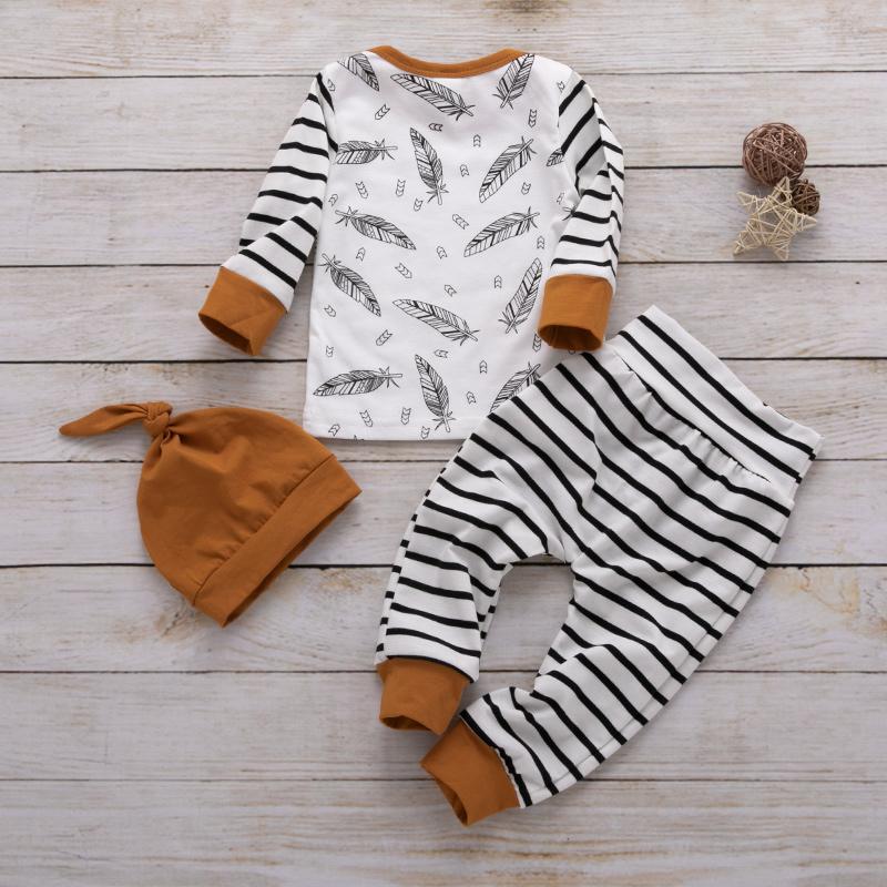 3-piece Feather Stripe Tee, Pants and Hat Set Children's clothing wholesale - PrettyKid