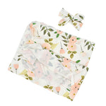 Floral Printed Blanket for Baby Newborn Wrapped Blanket Hair Band Two-piece Set - PrettyKid