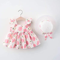 Baby Girl Floral Print Dress & Straw Hat - PrettyKid