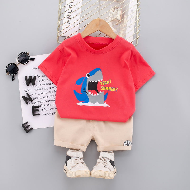 Baby Boy Shark Graphic T-Shirt And Shorts Baby Boy Shorts Set - PrettyKid