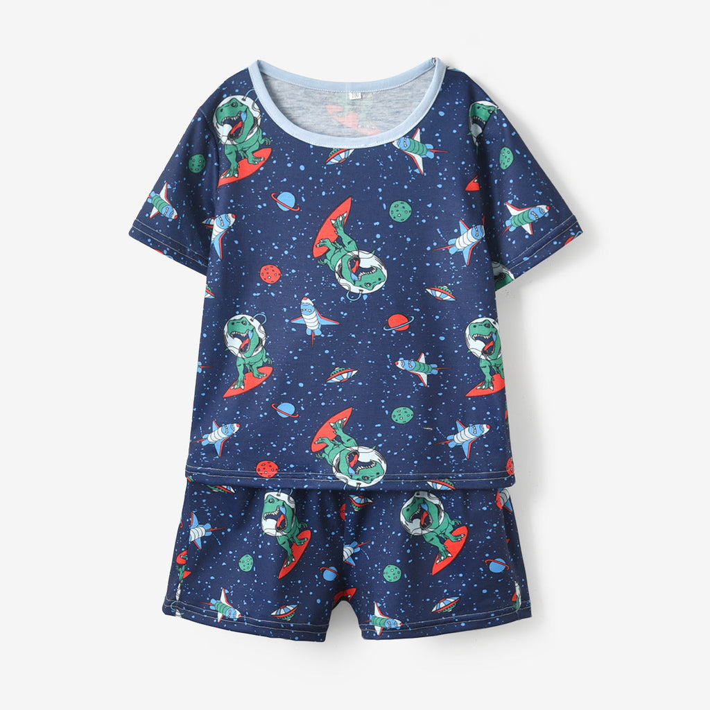 Boys Dinosaur Astronaut Planet Printing T-Shirt And Shorts Toddler Clothing Sets - PrettyKid
