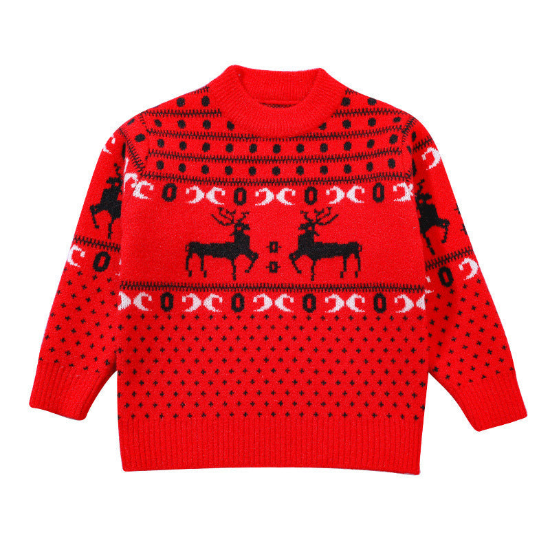 Christmas Polka Dot Elk Print Toddler Girl Knit Sweater - PrettyKid