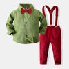 Boys Suit Sets Corduroy Bowtie Shirt & Suspender Pants - PrettyKid