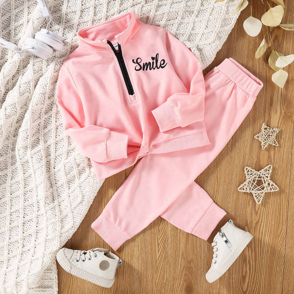 2 Piece Letter Print Hoodie And Pink Pants Toddler Girl Sets - PrettyKid