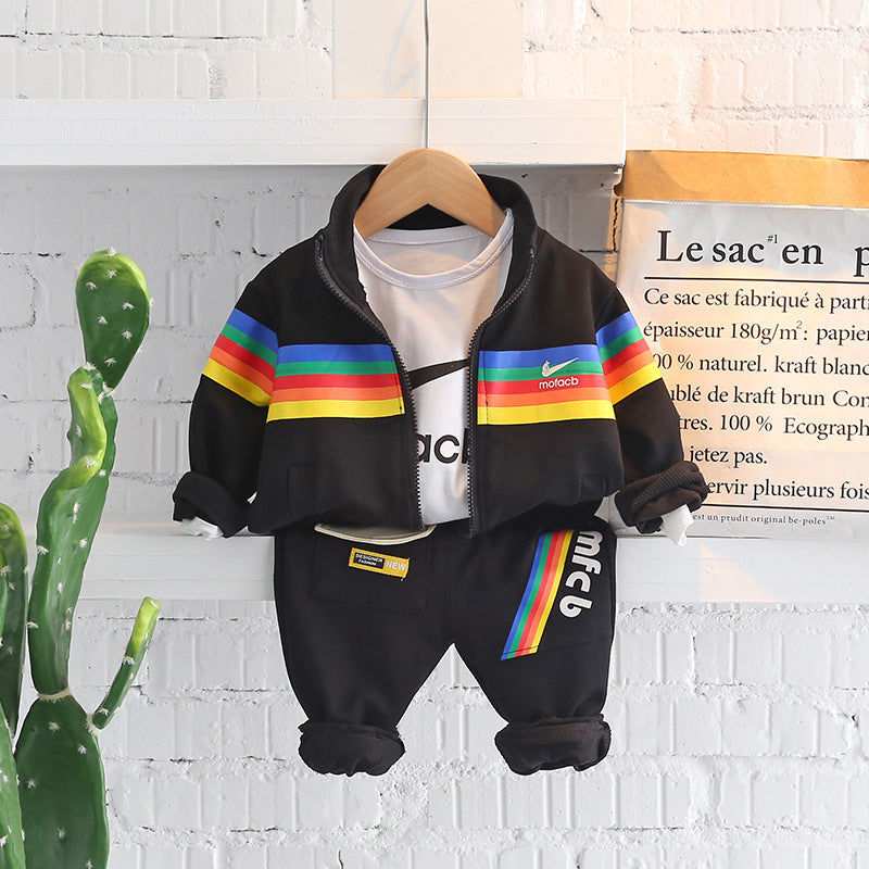 Boy Rainbow Jacket And Letter T-Shirt And Pants Toddler Boy Outfit Sets - PrettyKid