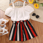 4-12Y Kid Girl Clothing Sets Cami Top And Striped Shorts Wholesale Kids Clothing - PrettyKid