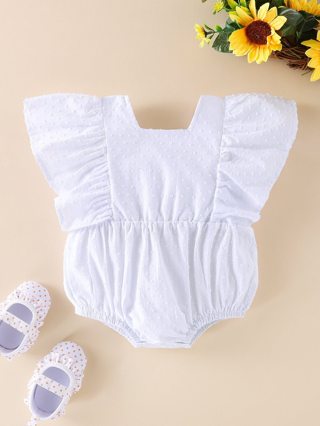 Baby Girl Pure White Ruffle Jumpsuit Baby One Piece Jumpsuit - PrettyKid