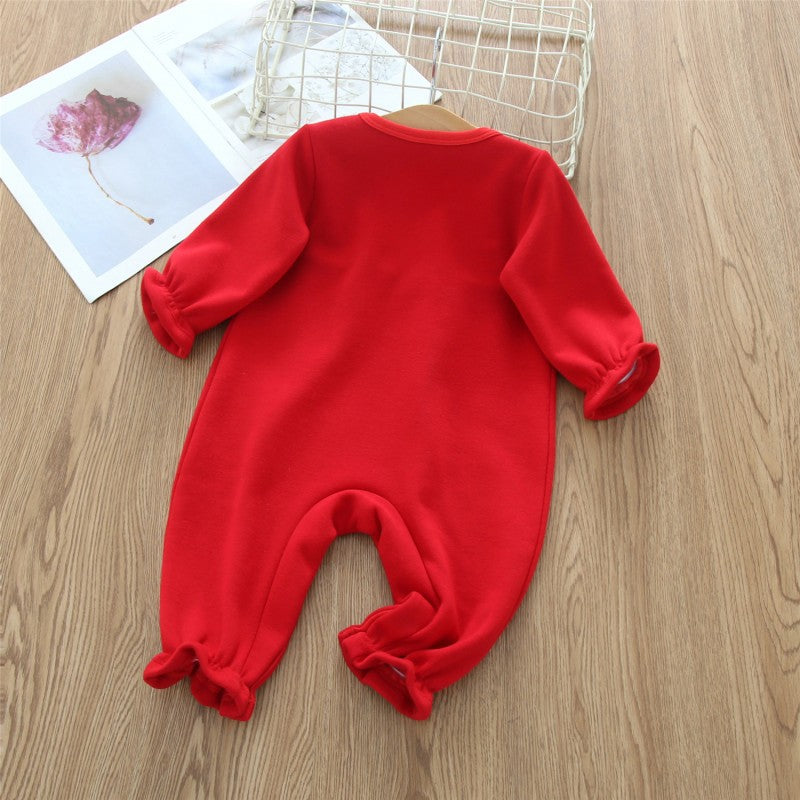 Bow Tie Round Neck Red Baby Girl Jumpsuit Long Sleeve - PrettyKid