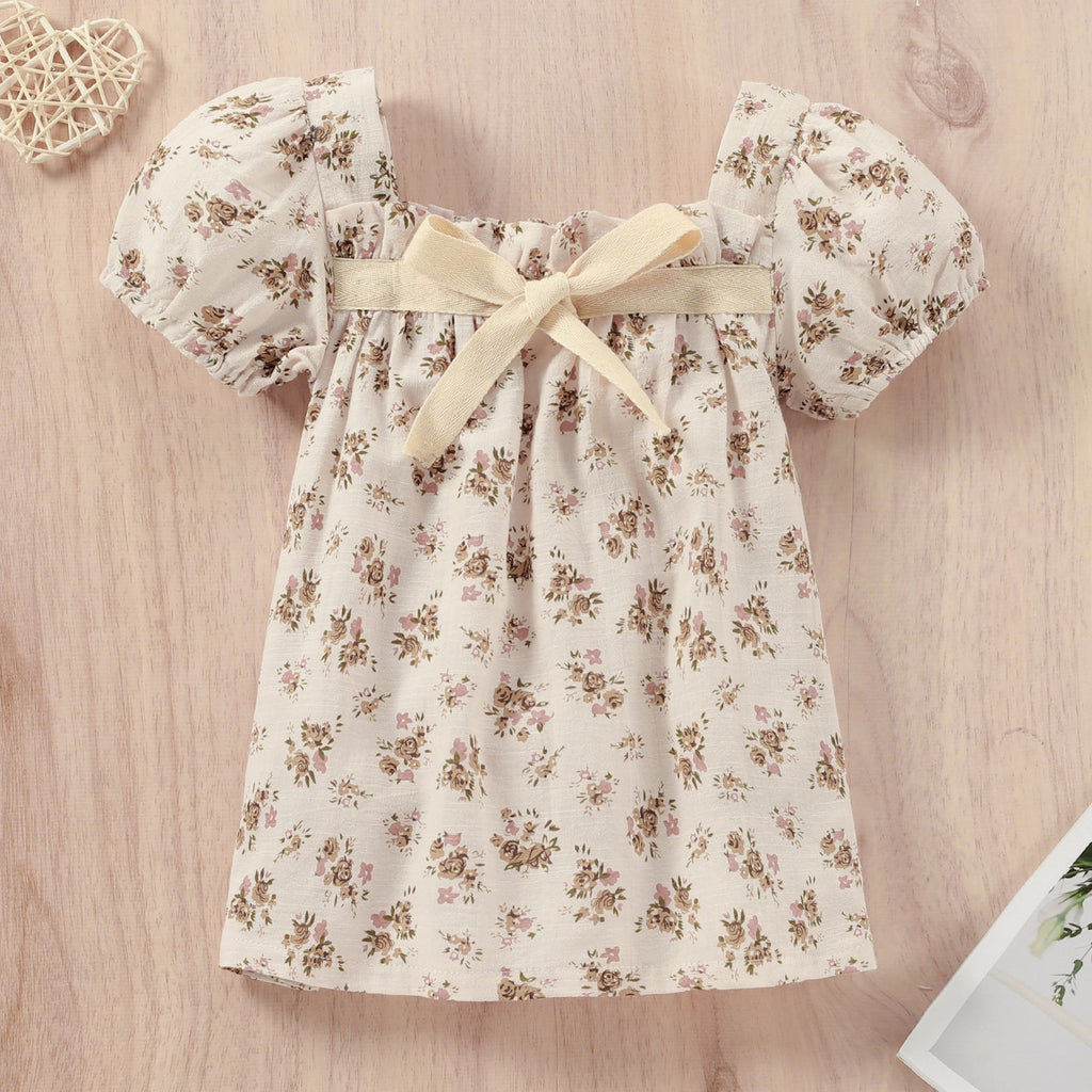 9M-4Y Toddler Girl Puff Sleeves Floral Dress Girl Wholesale Boutique Clothing - PrettyKid